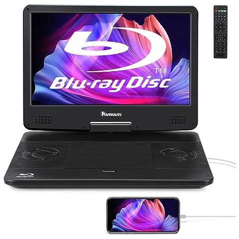 NAVISKAUTO 15.6" Portable Blu Ray Player with 13.3'' 1080P HD Screen Rechargeable Battery Support HDMI Input & HDMI Output, Sync Screen, AV Out & in, Dolby Audio, Last Memory, USB/SD Card (Black) Cover