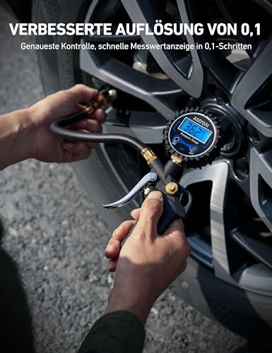 AstroAI Digitaler Reifenfüller mit Manometer, mittlerem 250 PSI, Luftfutter und Kompressor-Zubehör, strapazierfähig, mit Gummischlauch und Schnellverbindungs-Kupplung für 0,1 Bildschirmauflösung