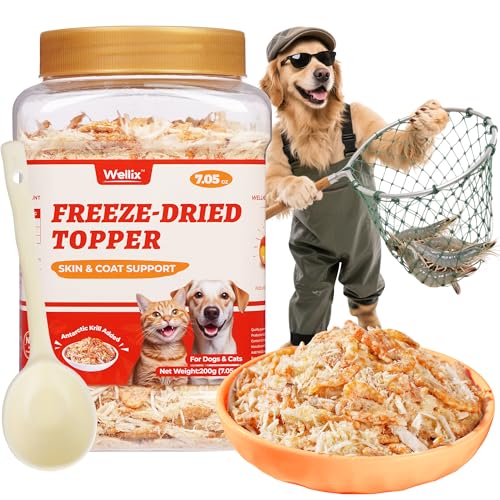 Wellix Dog & Cat Food Topper - Antarctic Krill Treats Freeze Dried Egg Yolk& Chicken Flavor Low Calorie - Cognitive and Skin & Coat Support - Healthy Cat Treats for Indoor Cats