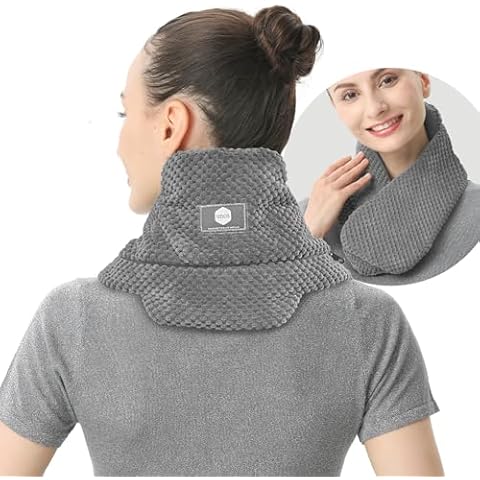 UNCN Neck Heating Pad with Washable Cover 29 * 6.6" for Neck Pain Relief and Shoulders Microwavable Wraps Heat Pack Moist Warmer Brace Hot Pillow Headache Cordless Portable(Grey) Cover