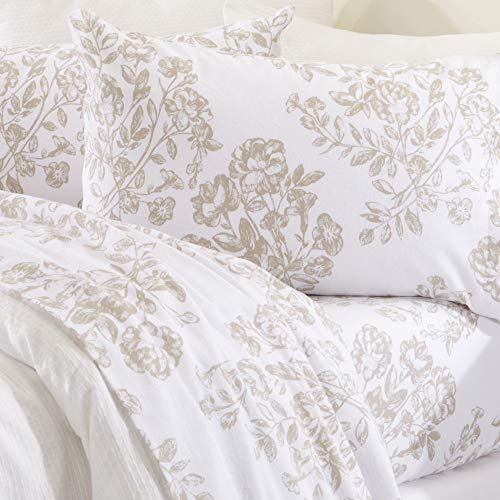 Great Bay Home Extra Soft Toile 100% Turkish Cotton Flannel Sheet Set. Warm, Cozy, Luxury Winter Bed Sheets. Belle Collection (Queen, Taupe)