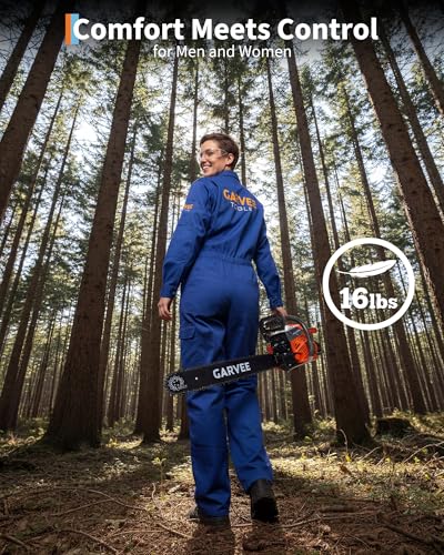 Image of Garvee 52cc Gas Powered Chainsaw, 2-Stroke Engine with Quick Start & Ergonomic Non-Slip Handle for Efficient Wood Cutting, Tree Trimming and Land Clearing- Orange