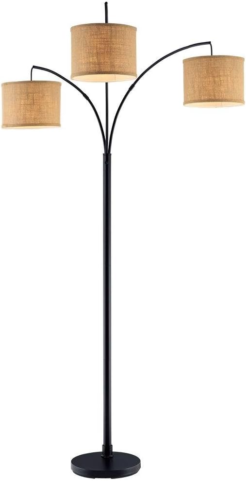 Hampton Bay 80-inch Antique Bronze 3-Arc Floor Lamp with three burlap shades