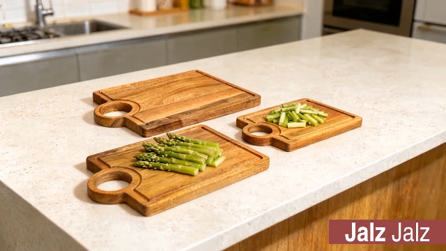 Set de 3 tablas de cortar de madera de acacia con mango y ranura miniatura 7