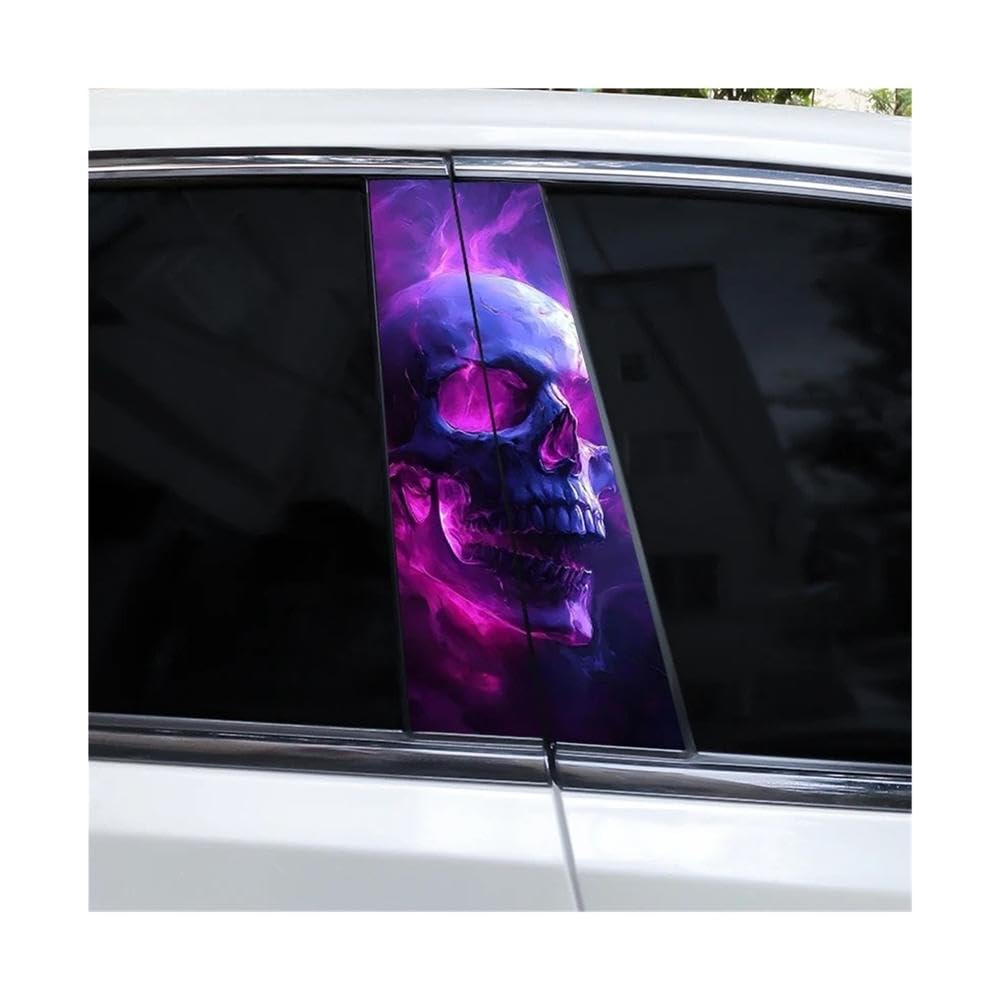 Bertdcx H 2Pcs Orror Stickers Skull Car Window Pillar Stickers Cover Scratc Vinyl Auto Parts(H)
