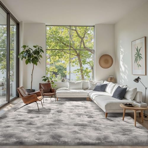 8x10 ft Rug for Living Room Fluffy Grey White Shag Rug Non-Slip Area Rugs Carpet for Bedroom Nursery Kids PlayRoom Dorm Office Indoor Modern Plush Carpets