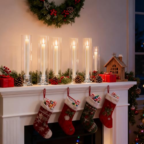 ハリケーンガラスキャンドルスティックホルダー3個セット。12.6インチの両面オープンガラスキャンドルホルダーと2.2インチのテーパーキャンドルスティックホルダー。テーブルのセンターピース、結婚式、クリスマス、ホームデコレーションに。 [4]