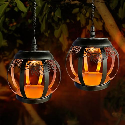 Solarlampen für außen garten 2 Stück, solarleuchten für außen hängend,laternen für draußen vintage, kleine led laterne outdoor solar IP65 wetterfest metall, für Balkon, Camping