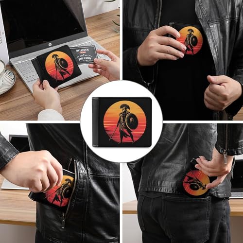 Ancient Greek Warrior Cute Slim Bifold Wallet for Men Stylish Front Pocket Purse with Card Holder Slots3