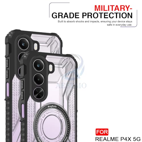 Image of AESTMO Hybrid Shockproof Back Cover Case for Realme P4X 5G Compatible with MagSafe | Hard Back Case Cover for Realme P4X 5G (PC & TPU, Translucent Back, Black Sides)