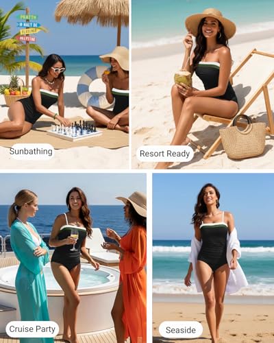 Image of Daci Bandeau Tankini Swimsuits for Women - Two Piece Ruched Tummy Control Bathing Suit Strapless Swimwear with Bottom