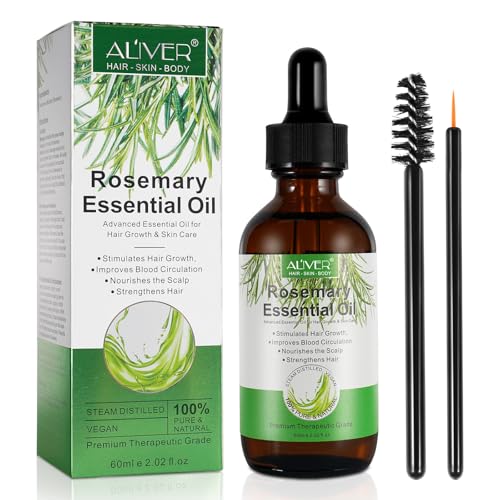 Olio Essenziale olio di rosmarino per capelli,olio rosmarino capelli, 100% Puro Biologico Per Sopracciglia E Ciglia, Viso, Pelle, Stimola Crescita Dei Capelli (60ml)