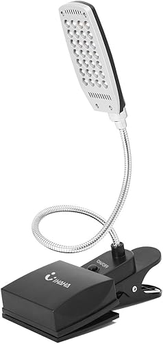 IHAHA Luz de libro para leer en la cama, luces LED de libro con clip, lámpara de escritorio portátil con pilas USBDC y AA, 3 niveles de brillo para