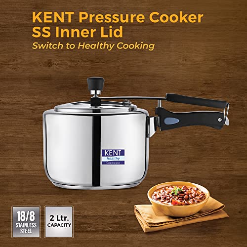Image of KENT Pressure Cooker SS Inner Lid 2 Litre, 4.6 Heavy Encapsulated Bottom, Injection Moulded Handles for Durability, Lead Free Saftey Valve, Suitable for Induction Cooktops (Stainless Steel, Silver)