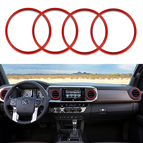 Image of Aluminum Alloy Vent Outer Rings Kit for Toyota Tacoma 2016-2023 (4pcs Red) - Air Conditioner Vent Trim Rings, Metal Interior Upgrade Accessories