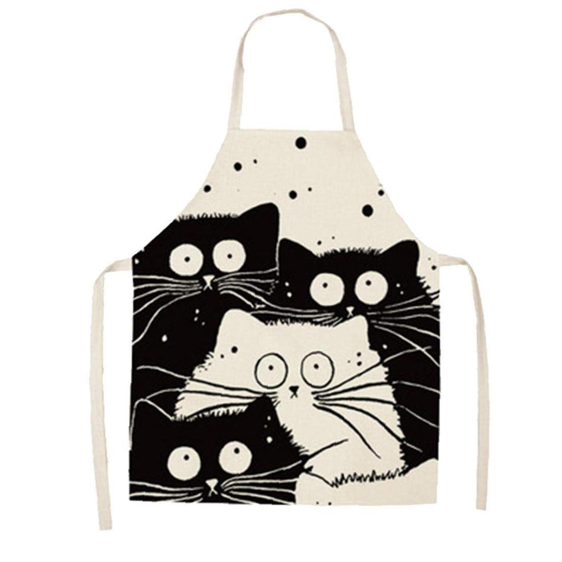 AMOYER Bib Apron Adjustable Soft Kitchen Apron Black Cat Pattern Cartoon Women
