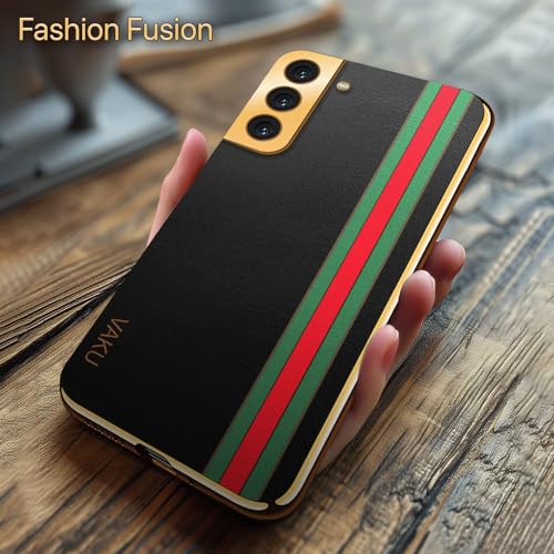 Image of Vaku Luxos Felix Line Back Cover for Samsung Galaxy S22 5G with Leather Pattern Gold Electroplated Soft TPU Cover Shockproof Protective Case - Black