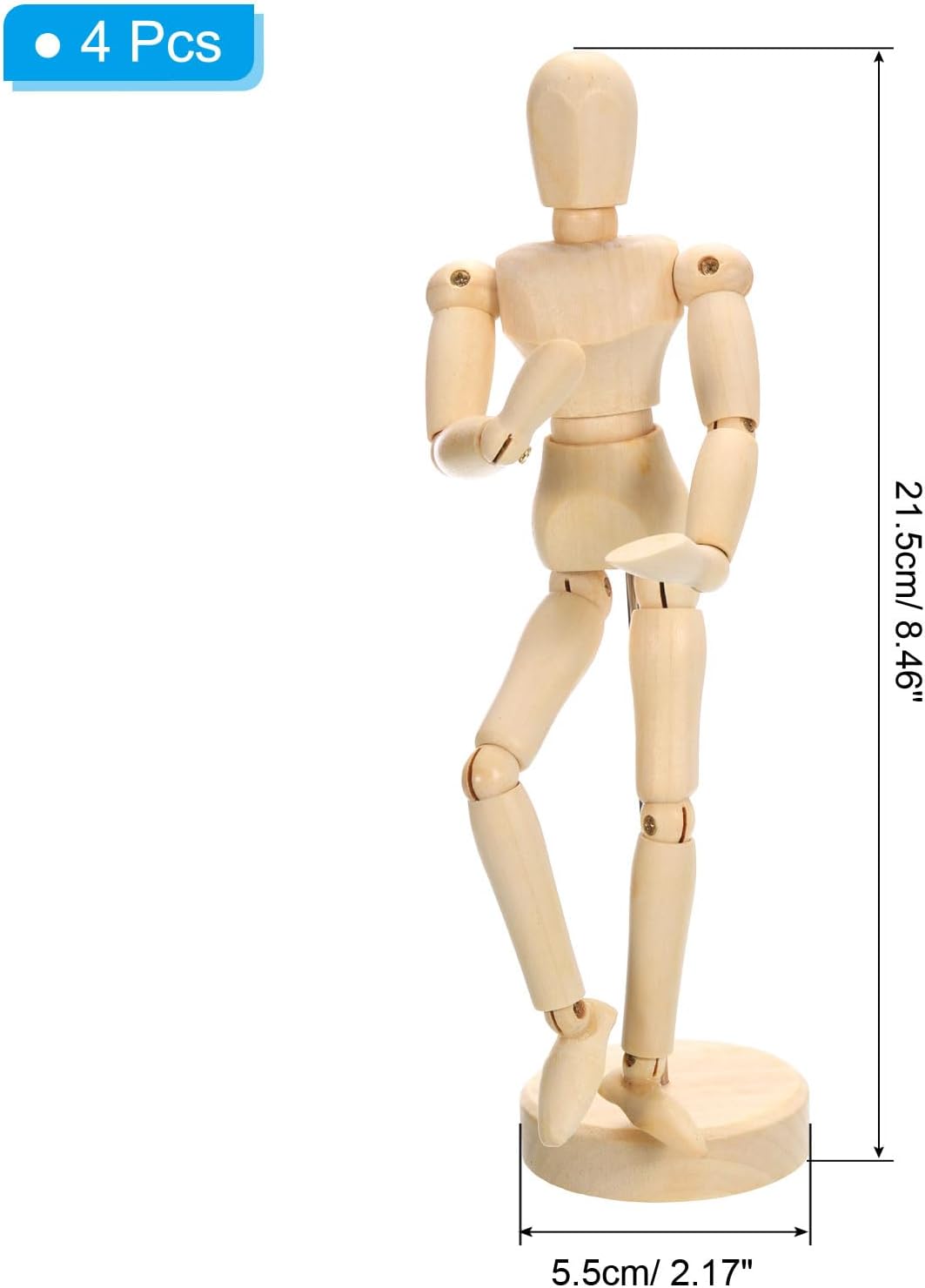 PATIKIL 8" Wooden Mannequin Figure, 4 Pcs Artist Drawing Manikin Model Flexible Movable Jointed Sketching Lay Figure for Painting Drawing Decoration