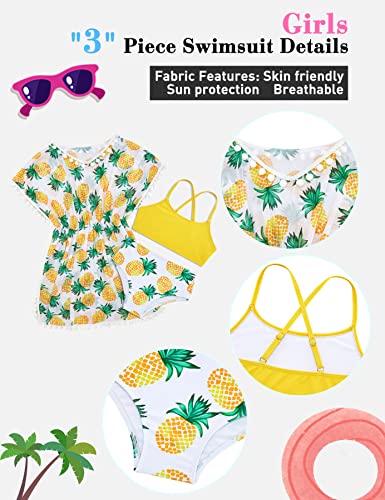 Image of Goodstoworld 7-12Y Girls 3 Piece Cover Up Swimsuit Hawaiian Bikini Bathing Suit with Pompom Tassel