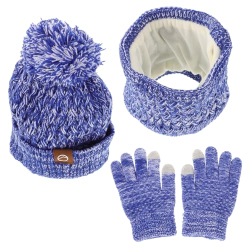 GALPADA Boys Girls Winter Hat Scarf Set Knitted Beanie Cap Fleece Gloves Neck Warmer Kids Warmth Style Sky-Blue