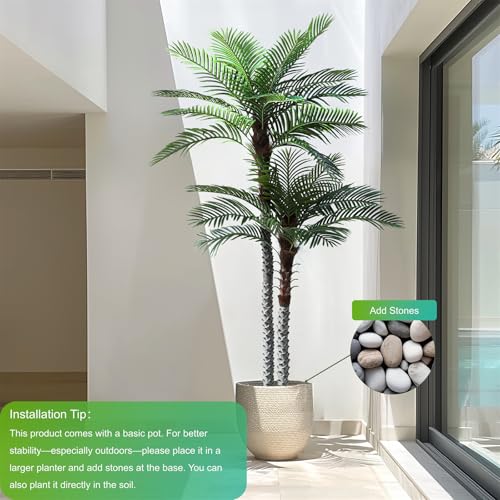 Image of Nafresh 9ft Tall UV Resistant Faux Palm Tree, 108in Artificial Palm Tree Indoor Outdoor, Fake Tree with Real Bark and Realistic Leaves and for Home House Office Living Room Bedroom Yard Patio.