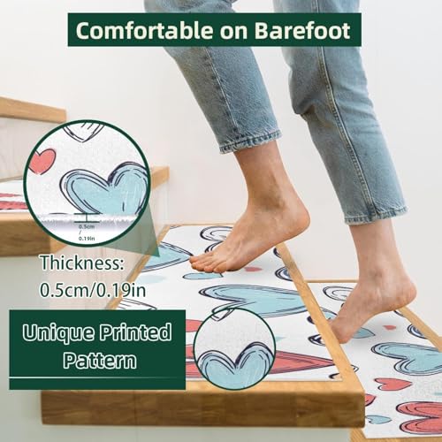 Tapis d'escalier cœurs lavables et antidérapants pour marche bois - 3
