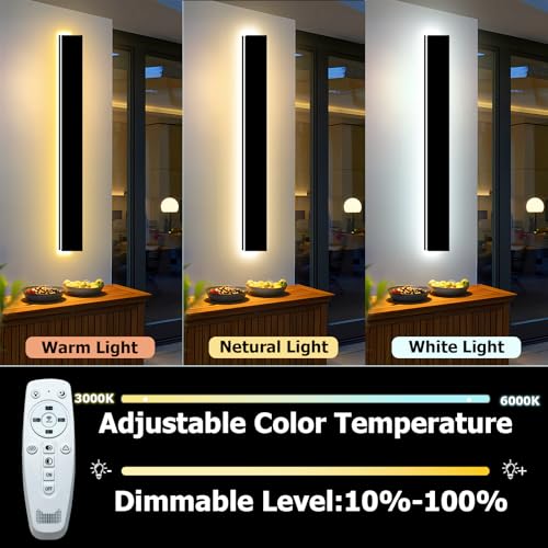 Modern Outdoor Lights Fixture 2pc 39in,4.33in Wide Dimmable Long Exterior Light,Outside LED Wall Sconce IP65 Waterproof,Black LED Outdoor Entrance Lighting for Garage/Porch/Front Door