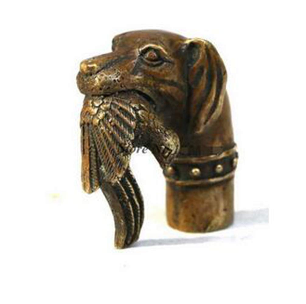 YUNHAO Chinese Carved brass Dog Bitten Birds Statue Cane Walking Stick Head