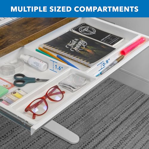 Image of Mount-It! Under Desk Drawer with 4 Compartments, Deep Low-Profile Slide-Out Storage Organizer, 25.8″ x 12.5″ x 1.6″, Smooth Glide Pull-Out Tray for Traditional & Single Motor Standing Desks, White