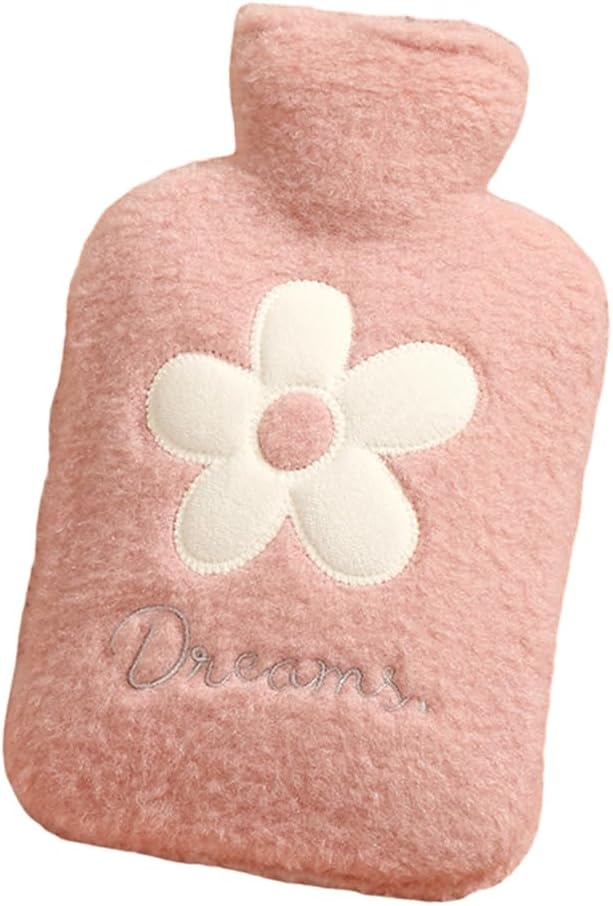 Cute Hot Water Bottles, 1L (34oz) Large Hot Water Bag with Cartoon Plush Cover for Hot and Cold Compress Hand Feet Warmer Thickened Hand Warmer for Neck and Shoulder