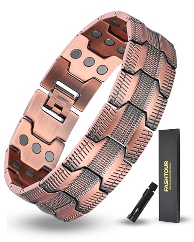 Fashtour 3X Copper Bracelet for Men Triple Ultra Strength Magnets, Masculine Design Pure Copper Magnetic Bracelet, Adjustable Length with Sizing Tool
