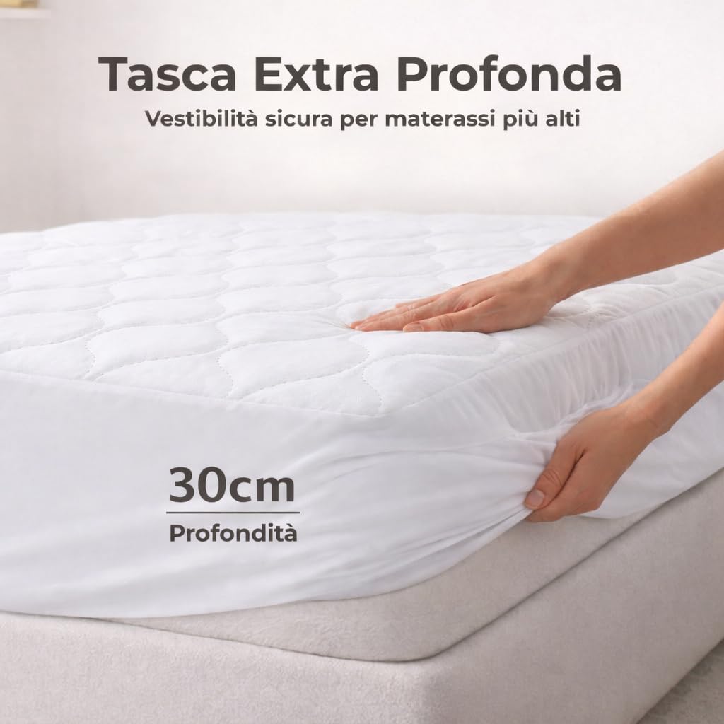 LivinEase Coprimaterasso Matrimoniale 200x200 Trapuntato - Altezza Fino a 30 cm con Elastico Tutto Intorno - Copri Materasso 200x200 - Oeko-Tex e Traspirante - Non Impermeabile