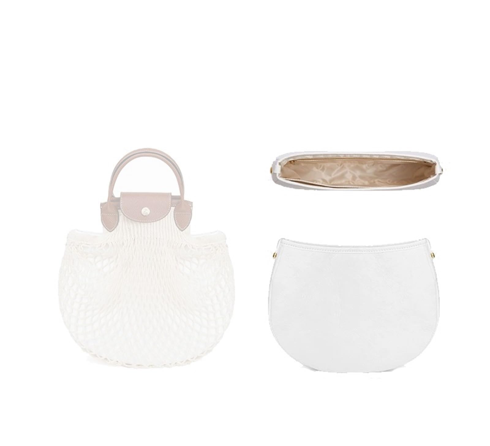 Organizador de Bolso para Longchamp Filet, Forro de Bolsa de Malla(Insert Large White)