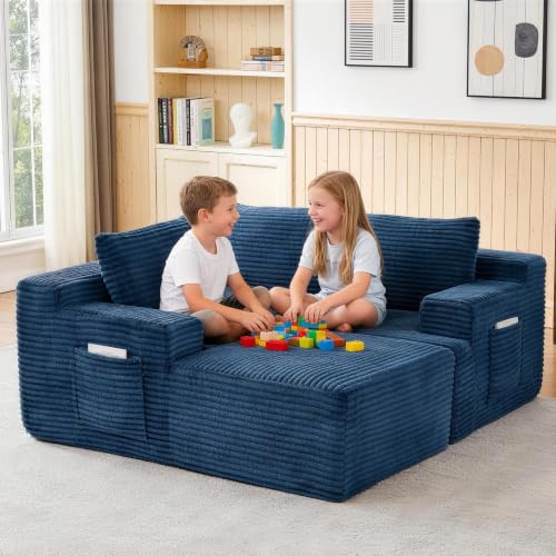 Image of Boneless Couch, Modular Sectional Couches for Living Room, U-Shaped Cloud Couch Sofa with Deep Seat, Fluffy Corduroy Upholstered Corner Sofa