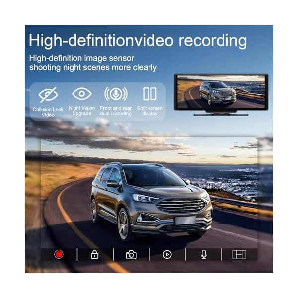 Portable Carplay Screen 10.26'' HD IPS Apple Carplay & Android Auto Screen for Car, Wireless Car Play Stereo with 4K Dash Cam/1080P Rear Camera, Car Audio Receivers,GPS Navigation,Mirror Link,FM,Siri