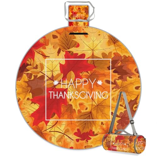 Shimoshe Autumn Maple Leaves Picnic Outdoor Blanket Foldable Waterproof Sandproof Beach Blanket Portable Water-Resistant Round Picnic Mat for Travel Camping Park Lawn
