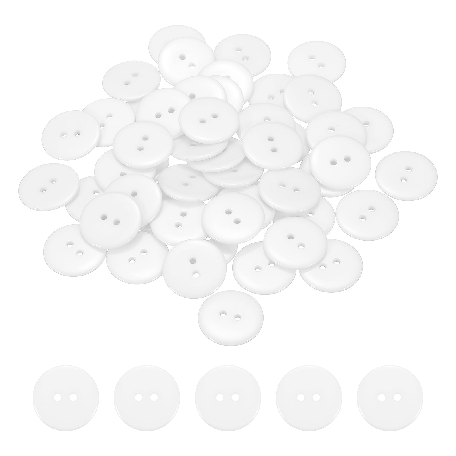 sourcing map 50pcs Resin Sewing Button, 28mm (1-1/8-inch) 2 Holes Round Craft Decorative Buttons for Coat Clothes Holiday Decoration, White