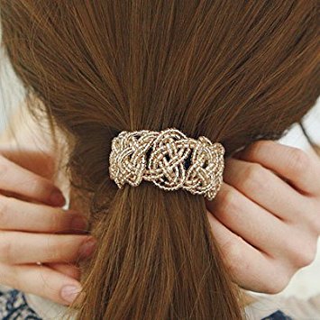 Meilliwish Crystal Beads Ponytail Holder Hair Tie (Yellow) (B10) - Image 2