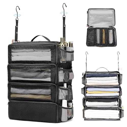 STORICANS Hanging Travel Packing Organiser, Travel Essentials Portable Luggage Hanging Shelves Packing Cube Closet Bag for Clothes Hangers Foldable for Suitcase Luggage,Black Medium STORICANS Hanging Travel Packing Organiser, Travel Essentials Portable Luggage Hanging Shelves Packing Cube Closet Bag for Clothes Hangers Foldable for Suitcase Luggage,Black Medium