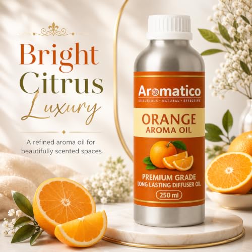 Image of AROMATICO Orange Diffuser Oil with Natural Aroma for Humidifiers, Homes, Offices & Showrooms, Candle and Soap Making | Fragrance for Aromatherapy | Essential Oil for Diffuser and Aromatherapy - 250 ml