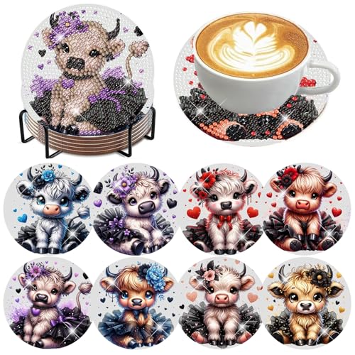 Dessous de verre vache des Highlands Zythron (lot de 8 avec support) 10x10 cm