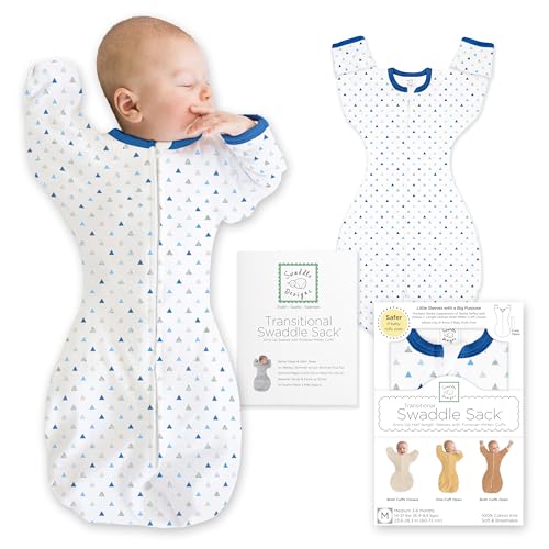 Image of SwaddleDesigns Transitional Swaddle Sack, Arms Up Half-Length Sleeve & Mitten, Most Gradual Transition Swaddle for Newborn