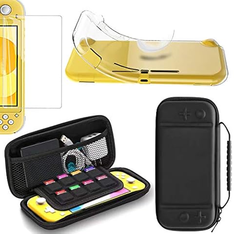 Carry Case Compatible With Nintendo Switch Lite, Hard Carrying Case Clear TPU Case Tempered Screen Protector, Holder Shell Pouch Portable Travel Protective Case Bag 3 in 1 Set for Switch Lite Cover