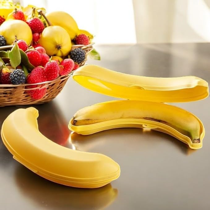 Pro Home 2 Sets Banana Holder 23cm Big Reusable Premium Quality Banana Box 100% BPA Free Dishwasher Safe Banana Case Banana Protector Saver Carrier Banana Guard Fresh Fruit Container Banana Cover