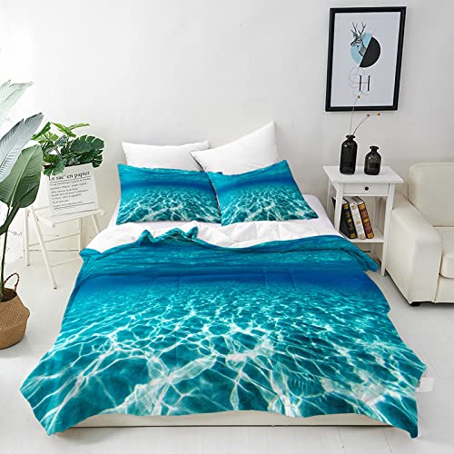 ANHOPE Ocean Duvet Cover Set Soft Comforter Cover Underwater Sea World Print Pattern 3 Piece Bedding Set including Pillowcase All Season Decor Quilt Cover with Zipper for Kids Adults Single Size