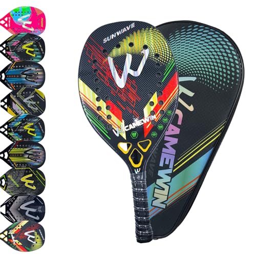 Raquete Beach Tennis Carbono 3K Profissional Com Capa Protetora Leve e Equilibrada (Sunwave Amarela)
