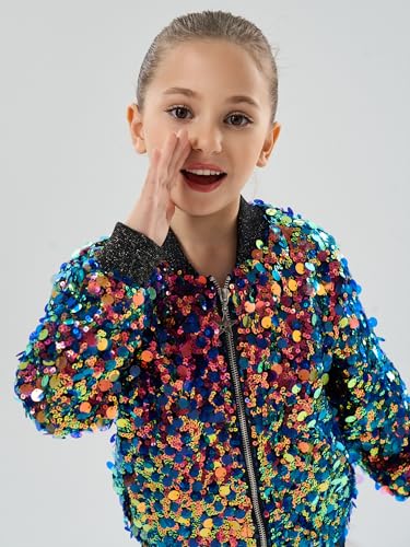 Image of 2Bunnies Girl Ombre Pastel Gradient Shimmer Sparkle Colorful Sequin Bomber Jacket