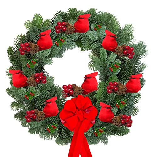 image for BANBERRY DESIGNS Cardinals Chrismtas Ornaments - Set of 6 Floral Clip-