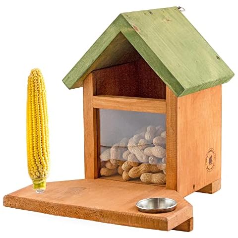 Uncle Dunkels Ultimate Squirrel and Chipmunk Feeder; Rustic Handmade Squirrel Food Box Cover