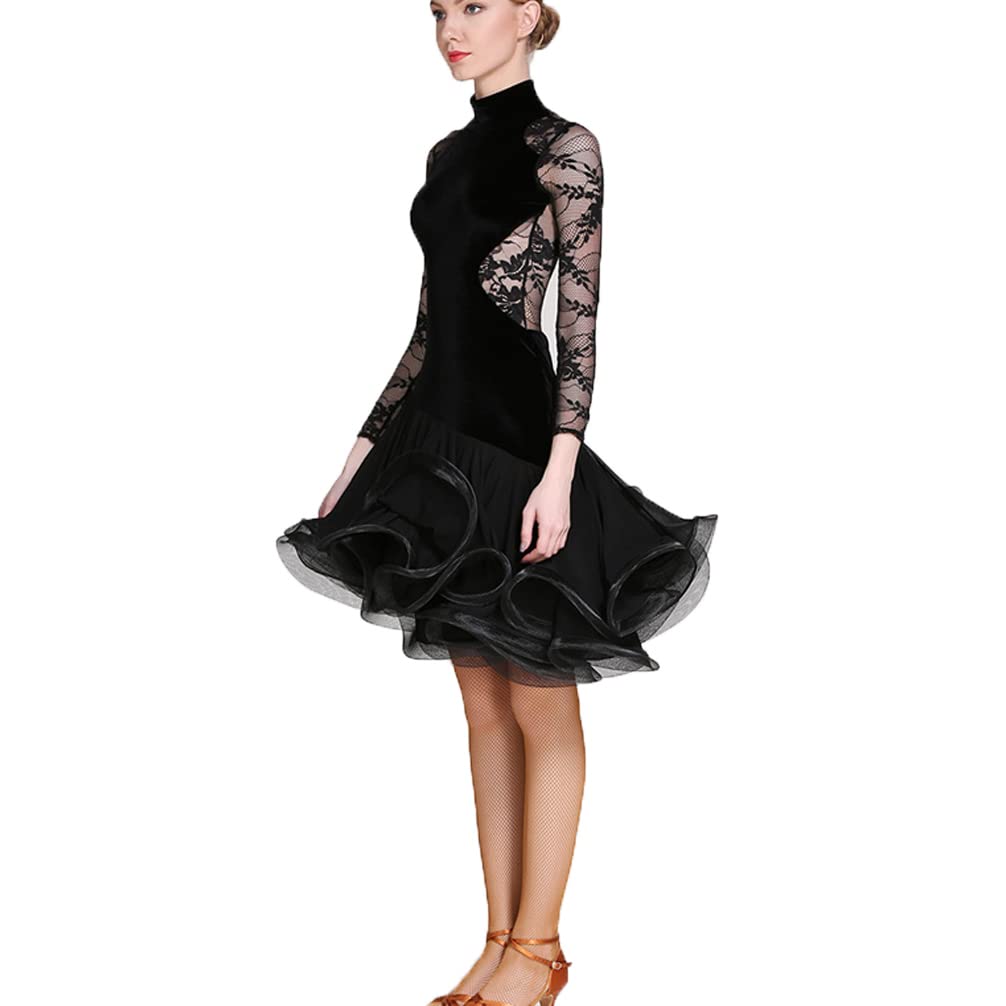 Latin Tanzkleider Damen Standard Ballsaal Tanzen Kleider Langarm Modern Waltz Tango Dance Outfit Wettkampfkleid Salsa Kleid